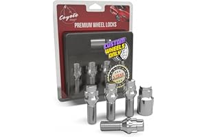 Wheel Accessories Parts 4 Locks + Key M14 x 1.5 Thread Acorn Seat Lug Bolt Lock Chrome Finish 28mm Shank Length Dual Hex Key 17mm & 19mm Hex fits Alfa Romeo Gulia Stelvio ｜ Volvo S60 S90 XC60 XC90