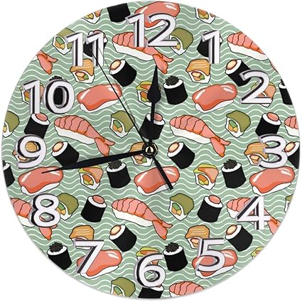 Amazon Co Jp 壁時計 寿司柄 Sushi Pattern 掛け時計 部屋装飾 シンプル おしゃれ 人気 丸形 時計 室内飾り物 静音 連続秒針 新築祝い 結婚祝い プレゼント インテリア ホーム キッチン