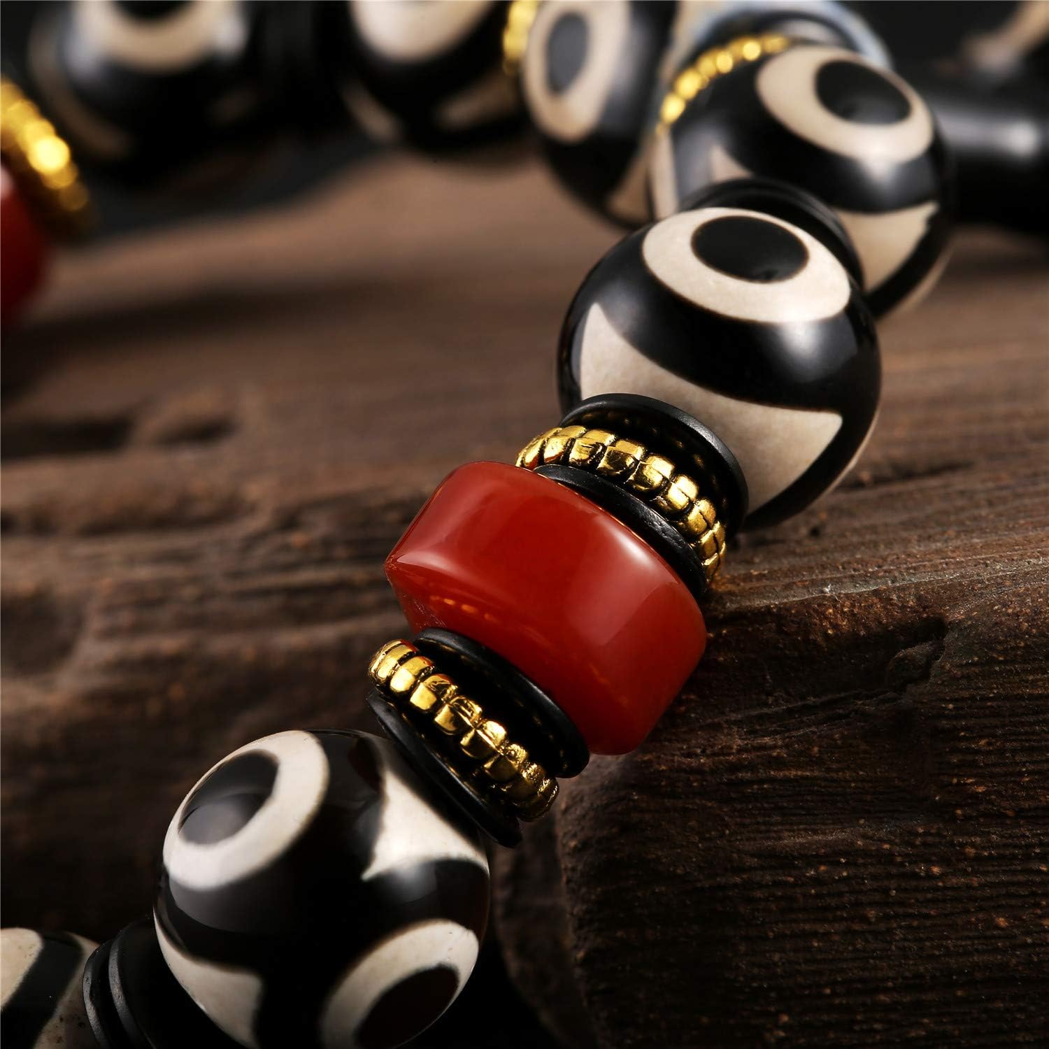 Feng Shui Bracelet For Women Men Fengshui Protective Black White Combination Tibetan Dzi Beads Bracelet Amulet Bangle Attract Good Luck Happiness Wealth: Jewelry