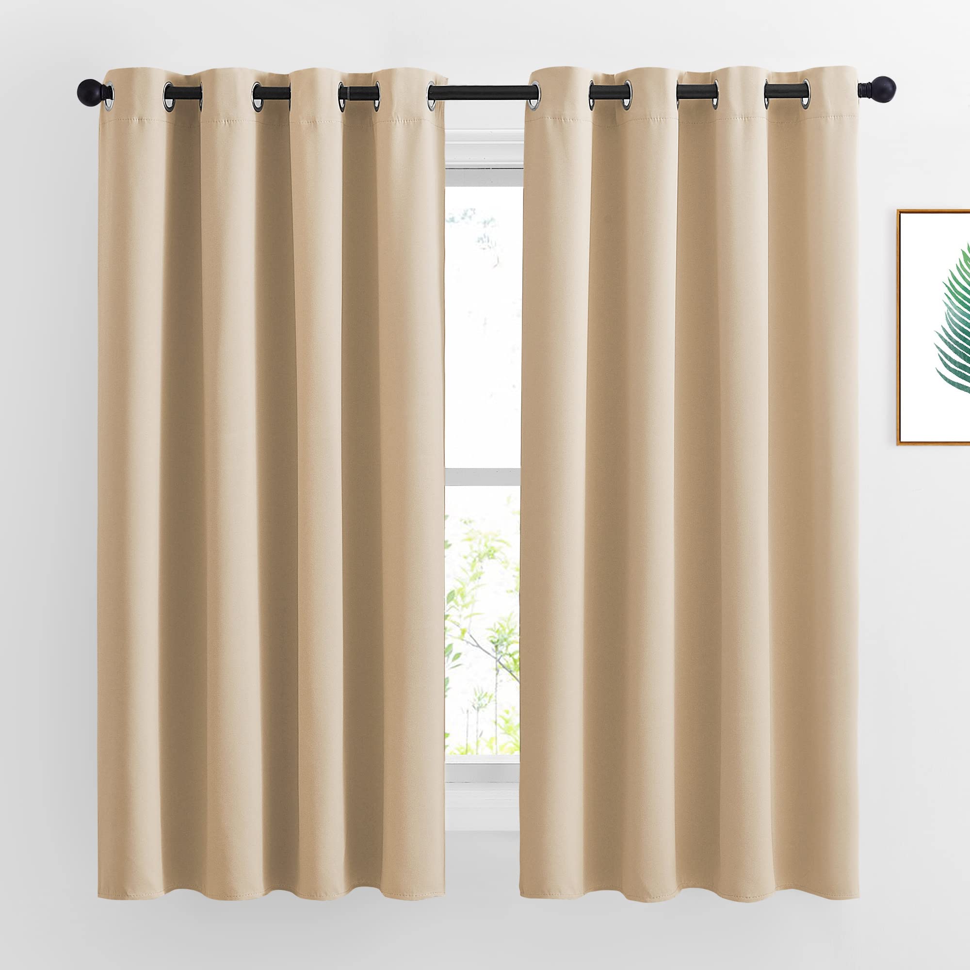 Photo 1 of NICETOWN Bedroom Curtains Room Darkening Draperies - Biscotti Beige Room Darkening Drapes/Panels for Bedroom, Grommet Top 2-Pack, 52 x 63 inches Long, Thermal Insulated, Privacy Assured