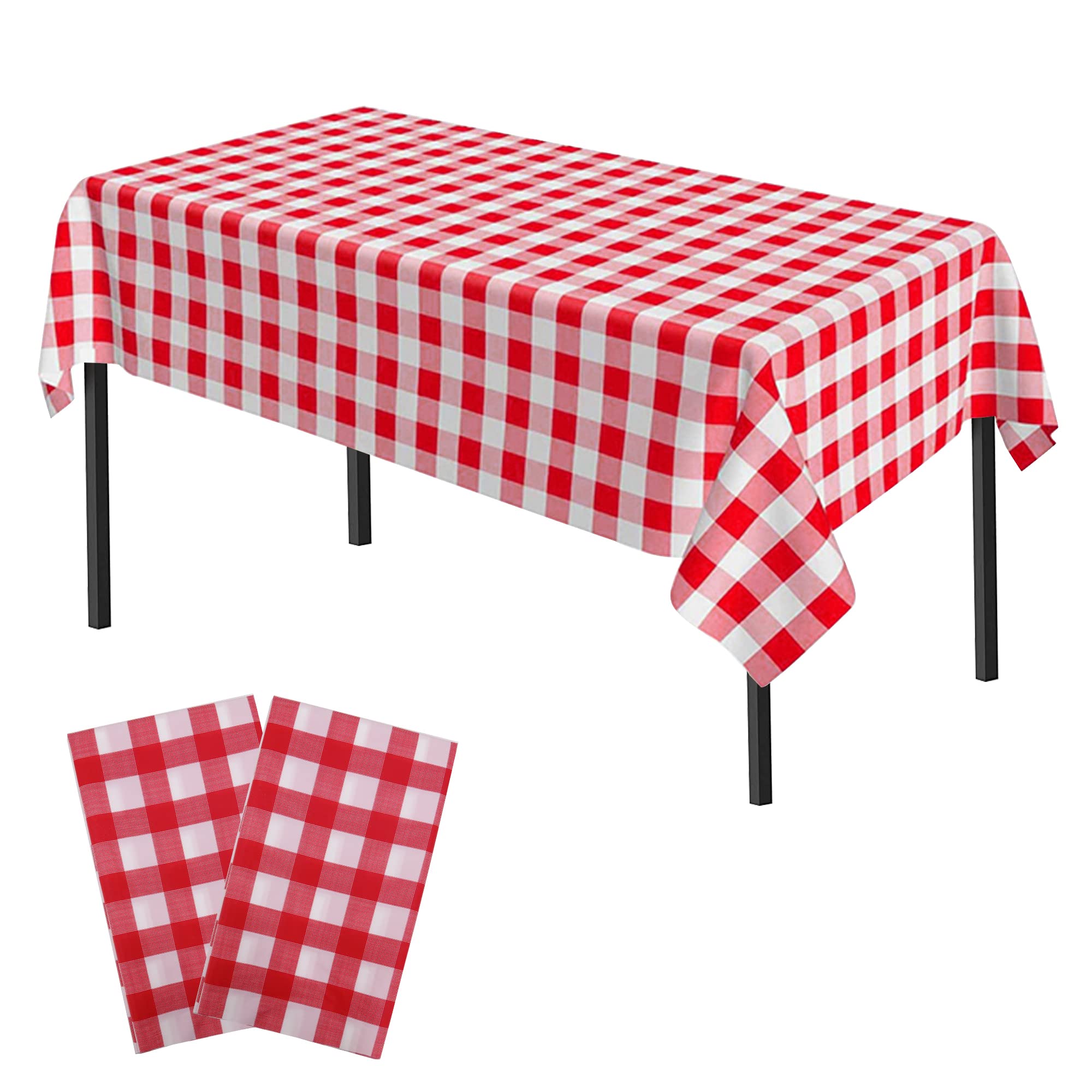 Time to Sparkle 2 Pack Plastic Tablecloths 54" x 108" Plastic Dining Table Cloth Premium Rectangle Table Cover for Parties Wedding Banquet etc Indoor Or Outdoor(Red Check) — image 1