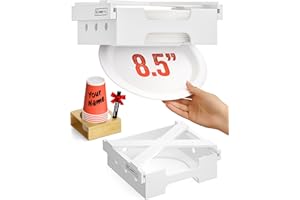 HOMEY PANDA 2-in-1 Bamboo 8.5-Inch Paper Plate Dispenser Under Cabinet & Mark Your Cup and Drink Up Cup Holder, Paper Plate Storage, Paper Plate Holder Under Cabinet (for 8.5 Inches Plates, White)