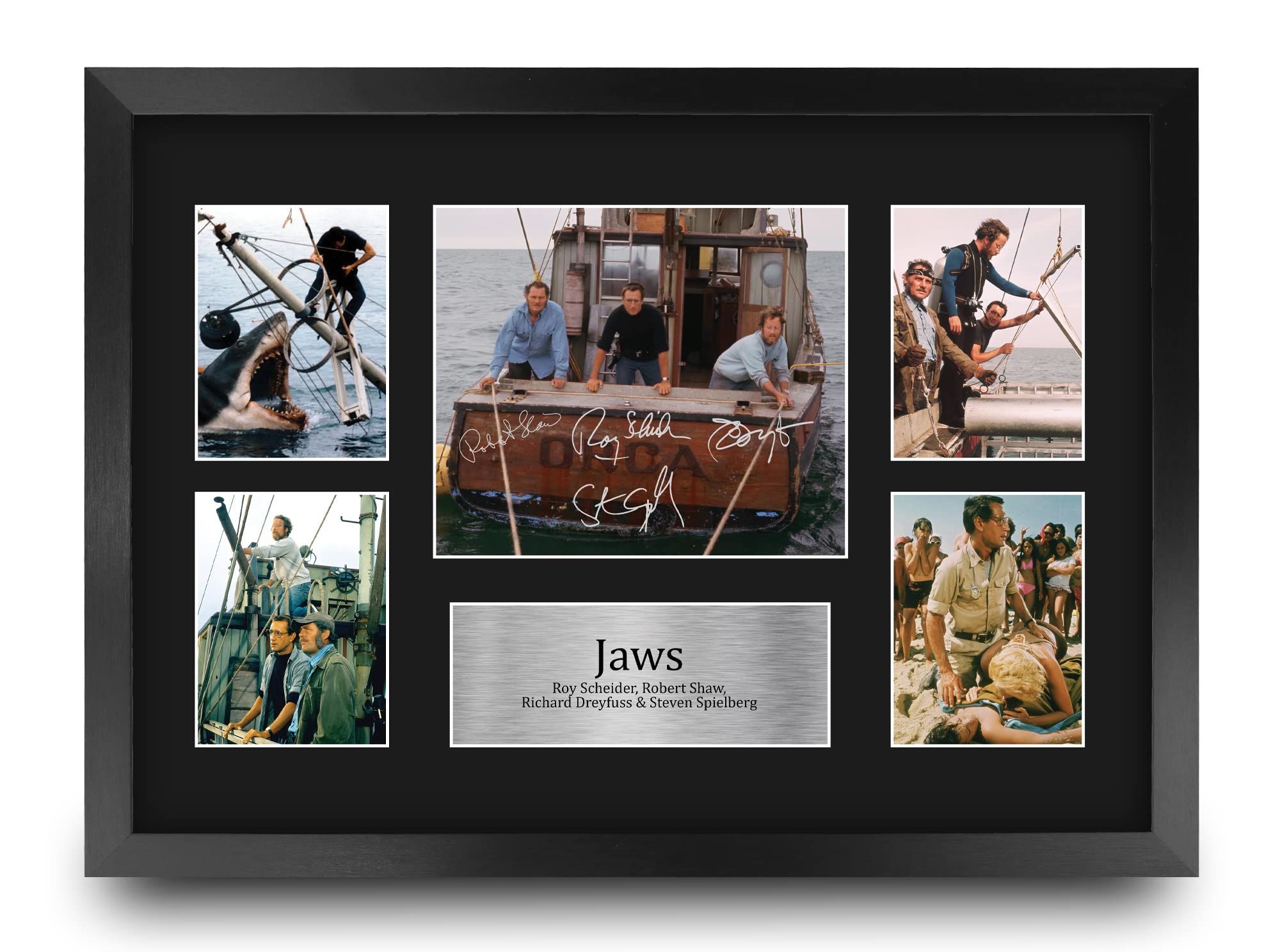 HWC Trading FR A3 Jaws Gifts Printed Signed Autograph Presentation Display Montage for Movie Memorabilia Fans - A3 Framed