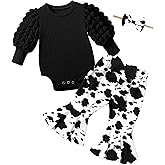 NAPU Baby Girl Clothes Long Sleeve Romper 3Pcs Baby Girl Outfits Flare Pants Set with Headband Fall Baby Girl Winter Clothes