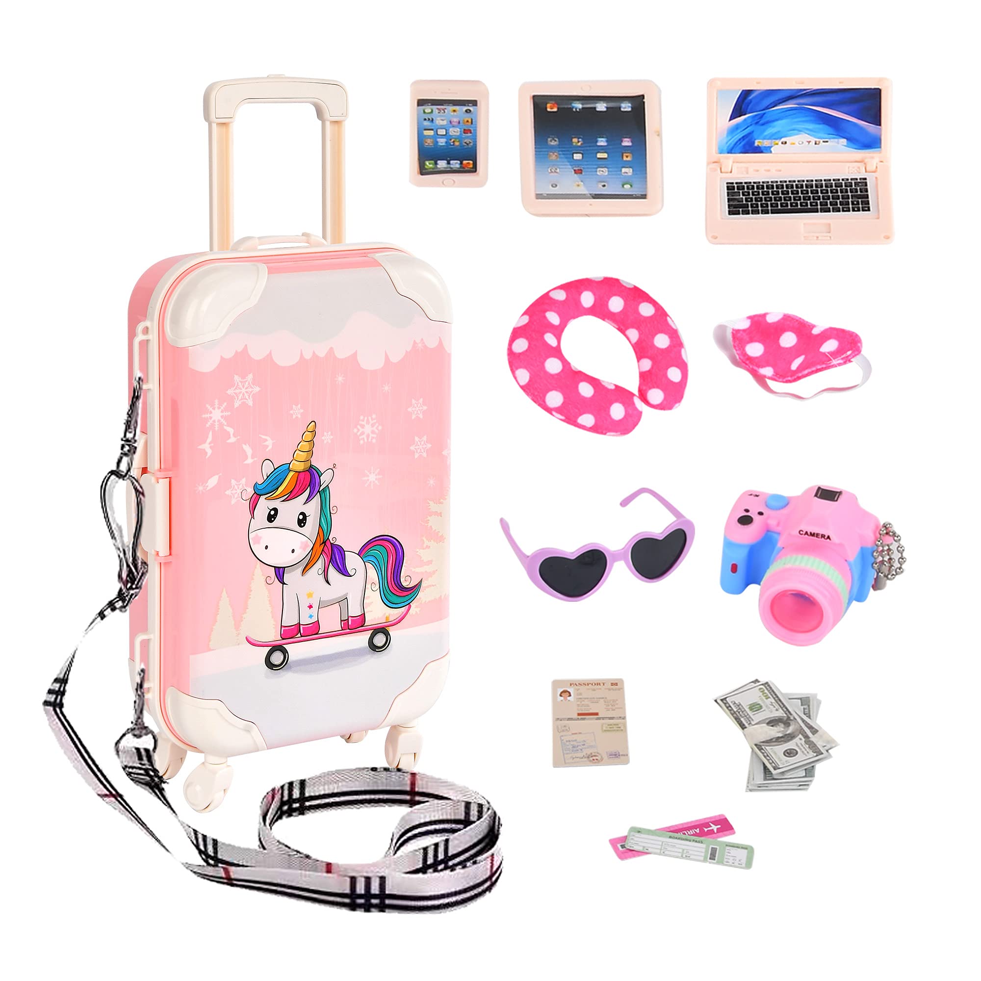 Amazing 27 Pcs Accessories Travel Suitcase Luggage for 18 Inch American Doll ,Unicorn Crossbody Purse Shoulder Bag Hand Bag for Girls Kids Women,Gift for Girls