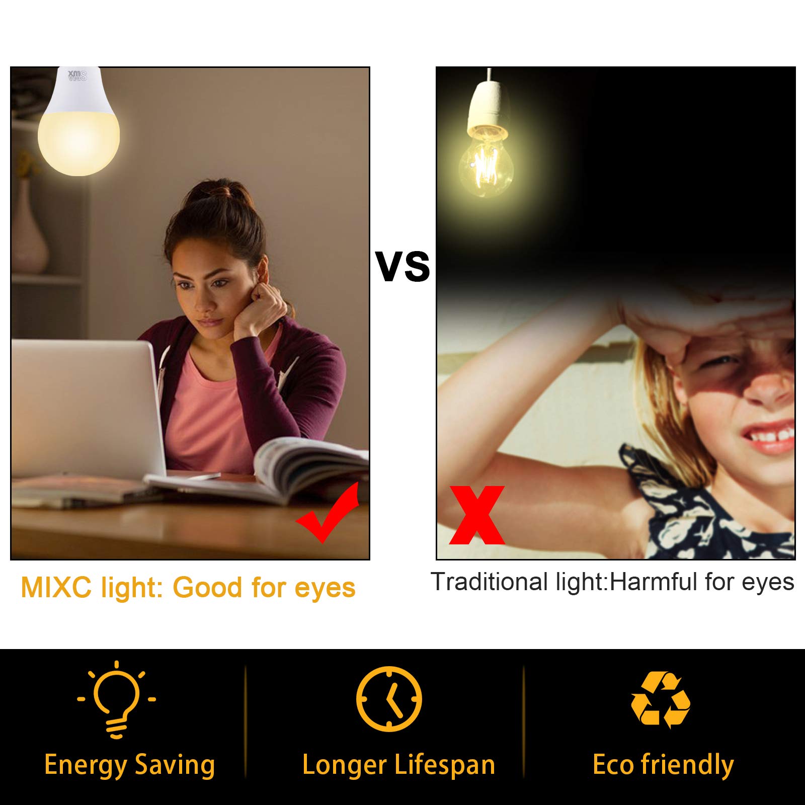 Smalux 800LM Smart LED Birne Wifi Hue Licht A60 9W E27, Warmweiß Timing-Funktion, Fernbedienung durch Smartphone Anwendbar für Alexa und Google Assistant, keine Nabe erforderlich (A60/W 1 Pack) [Energieklasse A+]