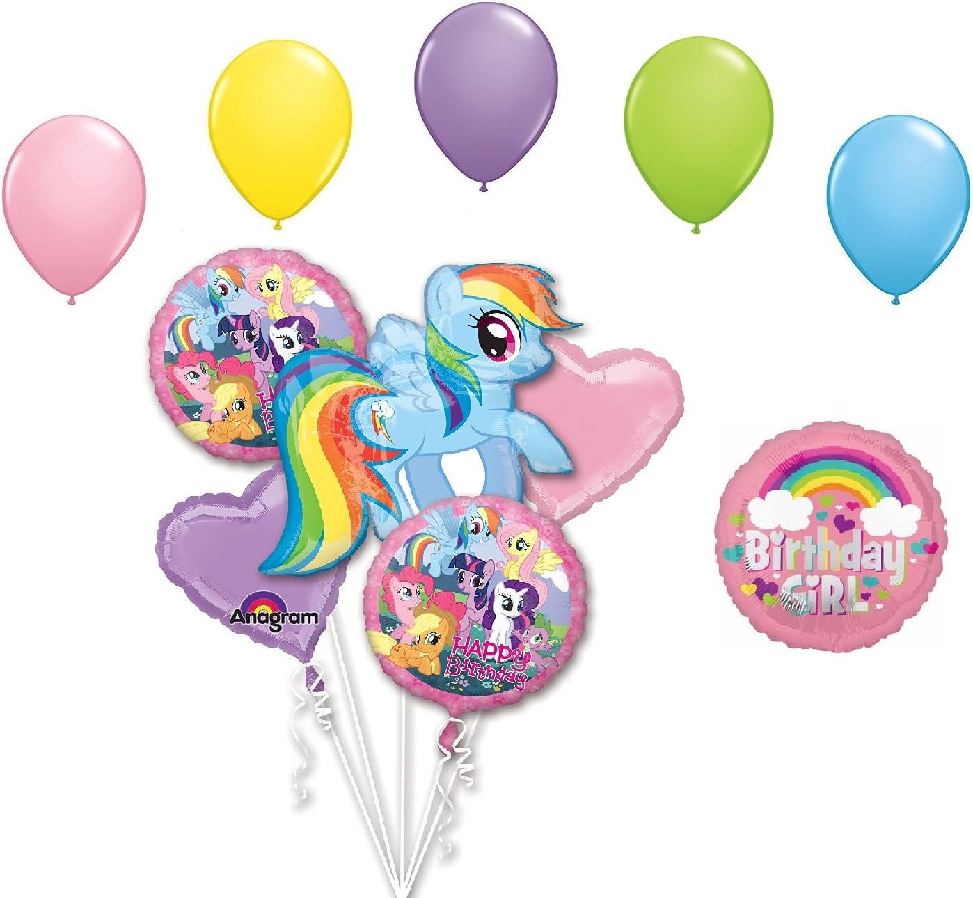 My Little Pony Rainbow Dash Happy Birthday Party Supplies 11 Piece Mylar & Latex Balloons Set Latex and Mylar Balloon Set
