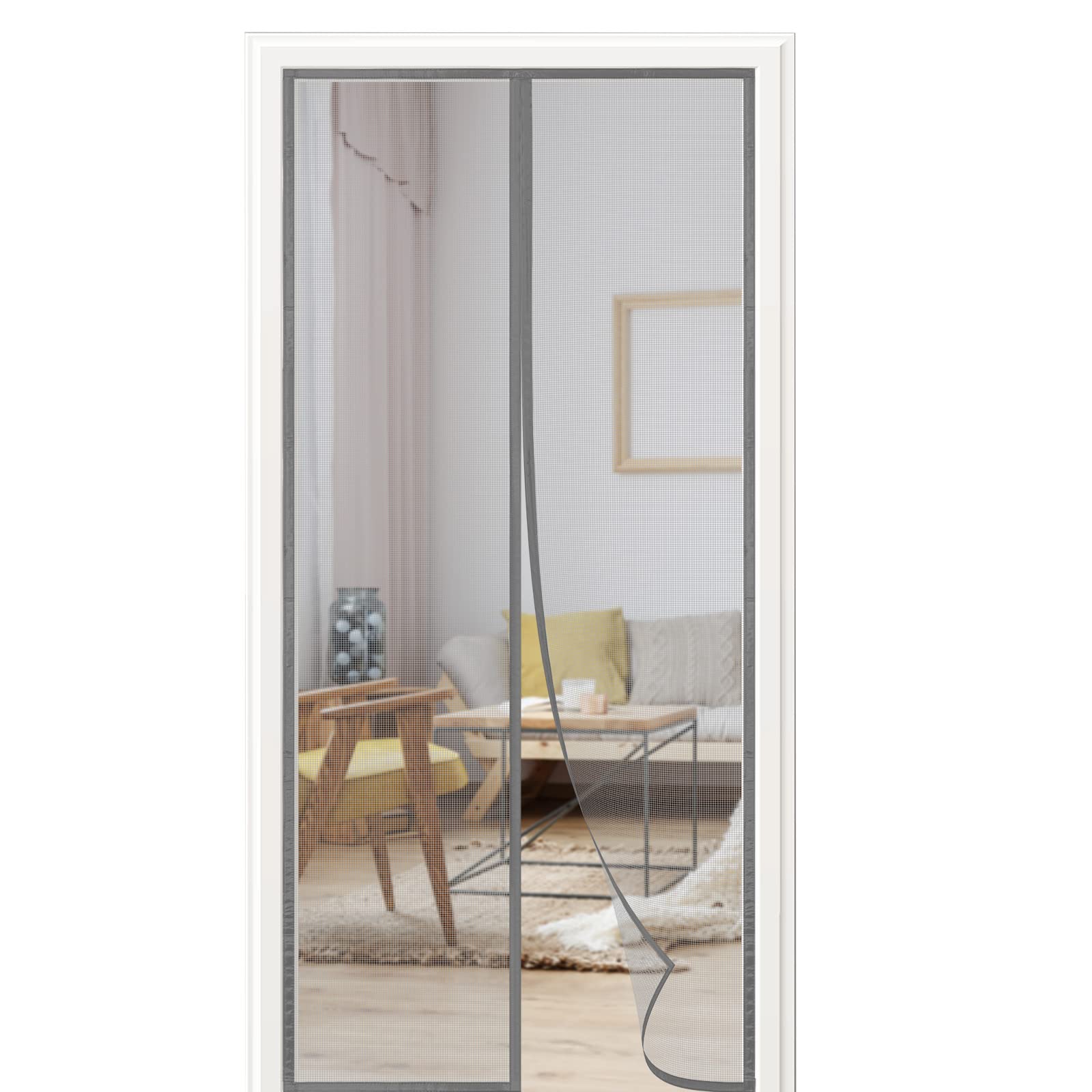 Went Magnetic Fly Screen Door 90x210 cm, Hundreds of Sizes, Insect Screen No Drilling Required, Suitable for Balcony, Terrace, Cellar, Bedroom and Sliding Doors, Grey