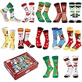 JOFONY 12 Pairs Unisex Christmas Socks,12 Different Designs Xmas Sock Warm Soft Cotton Christmas Crew Socks Gifts for Women Men Adults Family Coworkers