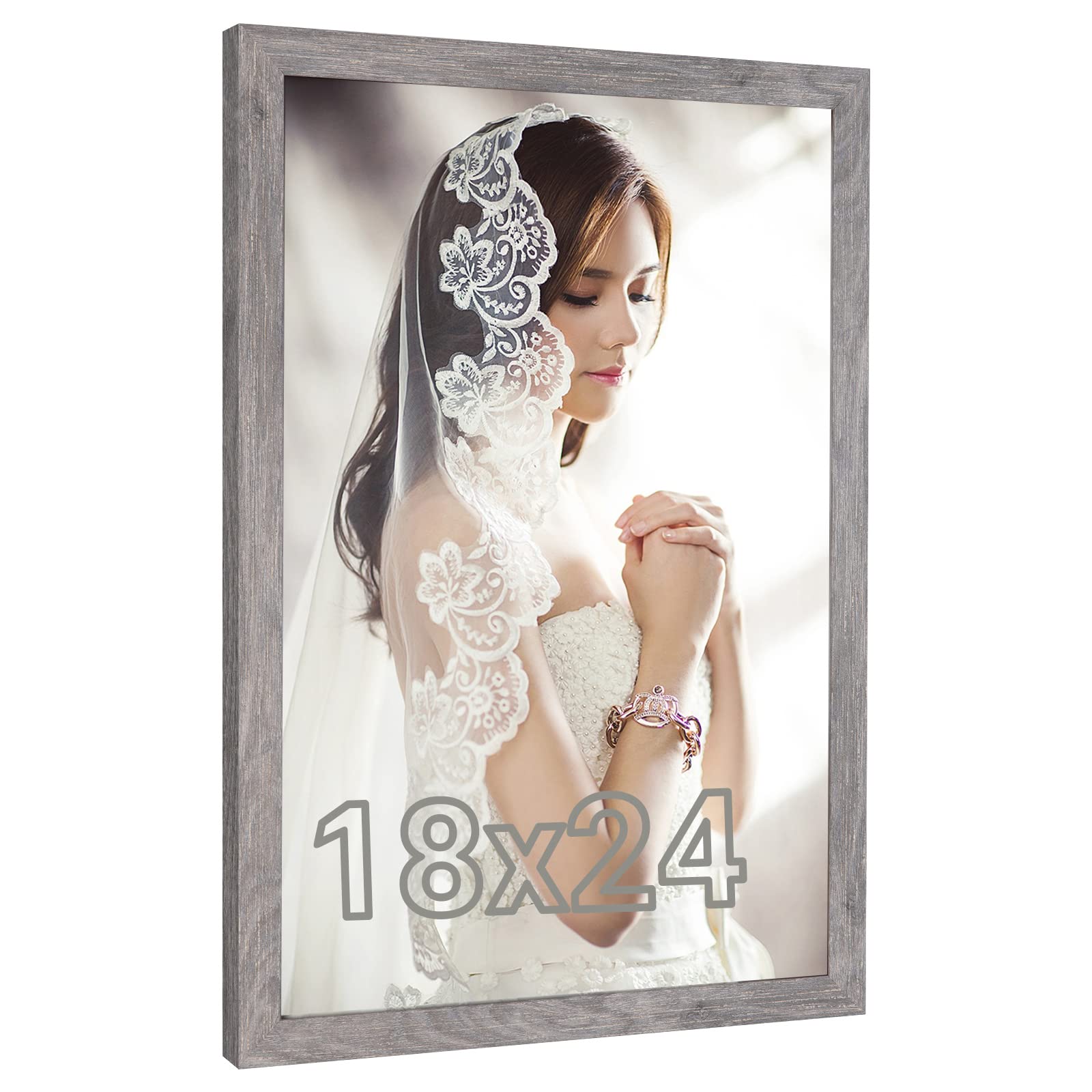 Photo 1 of 18 x 24 Frame Rustic Grey, 18 by 24inch Poster Frame Distressed Gray, Large Retro Natural 24x18 Gallery Family Concert Portrait Picture Photo Frame, Anniversary Wedding Thank you Christmas Gift