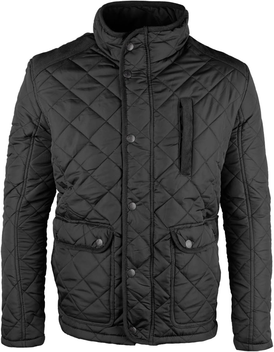 Raiken Men's Diamond Quilted Cord Trim Jacket Zip Up Coat Size