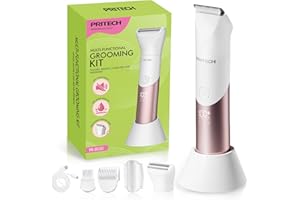 PRITECH Bikini Trimmer for Women, 2-in-1 Rechargeable Electric Razors for Women, Waterproof Womens Razors for Shaving for Pubic Bikini Hair, Legs, Arms, Underarms, with Travel Lock, Champagne