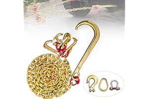 COCAR 5/16" x 10ft G80 Car Rescue J Hooks Towing Chain | 4700lbs Load Capacity | 15in J Hook Tow Chain | RTJ, Grab & Safety Hooks | 5 in 1 Fuction | Transport Bridle Chain for Trailer Flatbed Truck Wrecker