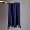 CUDDLE DREAMS Premium Cashmere Throw Blanket with Fringe, Luxuriously Soft (Navy)