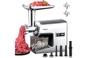 Electric Meat Grinder,3000 Max Heavy Duty Stainless Steel Meat Mincer with 2 Blades,3 Grinding Plates,Sausage Stuffer Tubes &