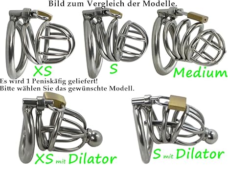 Edelstahl Peniskäfig 'Anatom' Keuschheitsgürtel für Männer (XS mit Dilator, 45 mm)