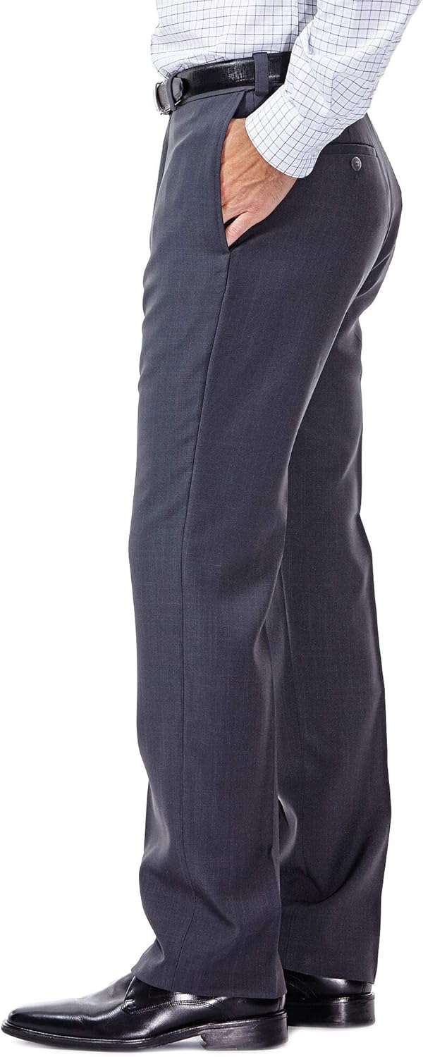 Haggar Men's eCLo Stria Expandable-Waist Plain-Front Dress Pant at  Men’s Clothing store: Mens Dress Pants Flat Front
