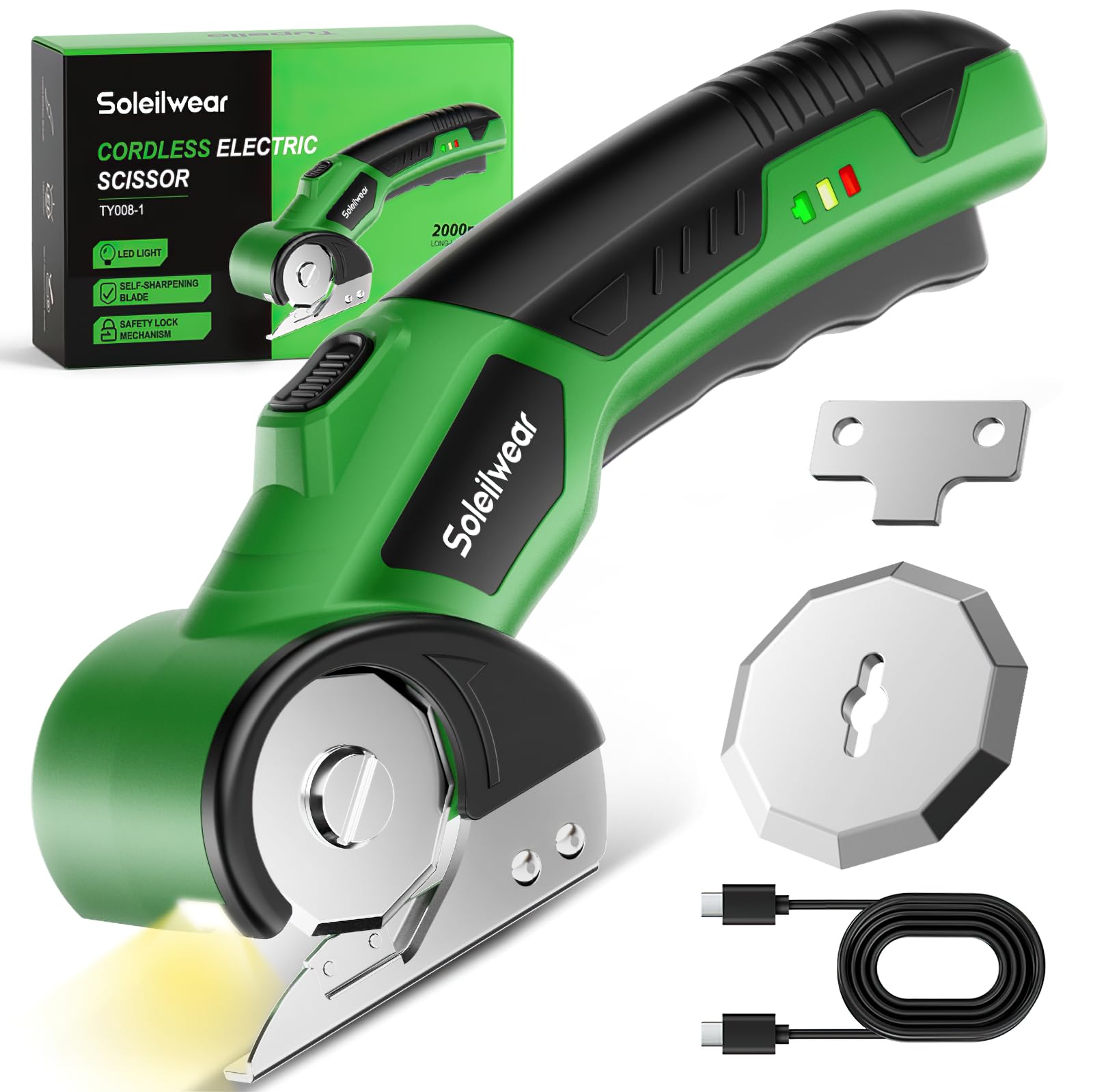Photo 1 of Cardboard Cutter, Rechargeable Cordless Electric Scissors, 4V Upgrade Motor Electric Box Cutter with 2 Blades, Safety Lock & LED Light, Powerful Cutting for Cardboard Box, Plastic, Leather