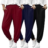 Yearntown 3 Pack Women's Plus Size Lounge Joggers with Patch Pockets, High Elastic Waisted Loose Casual Sweatpants Yoga Pants