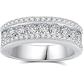 VAXOJEL Moissanite Wedding Band for Women D Color VVS1 Moissanite Eternity Rings 18K White Gold Plated S925 Sterling Silver Promise Engagement Rings for Women Wife Men