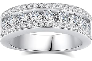 VAXOJEL Moissanite Wedding Band for Women D Color VVS1 Moissanite Eternity Rings 18K White Gold Plated S925 Sterling Silver Promise Engagement Rings for Women Wife Men