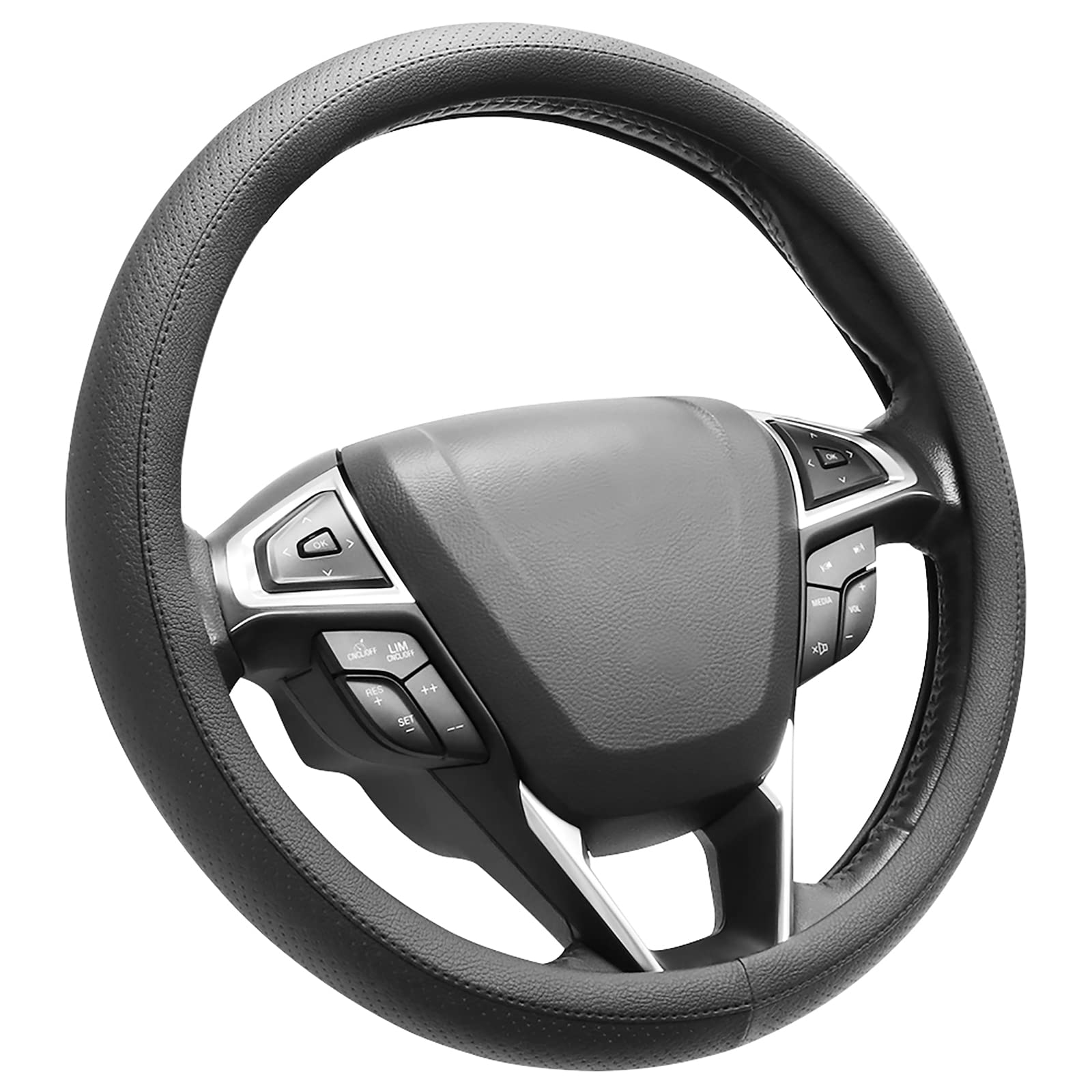 Photo 1 of SEG Direct Black Car Steering Wheel Cover Medium Size 14.5-15 inch (37-39 cm), Breathable Microfiber Leather