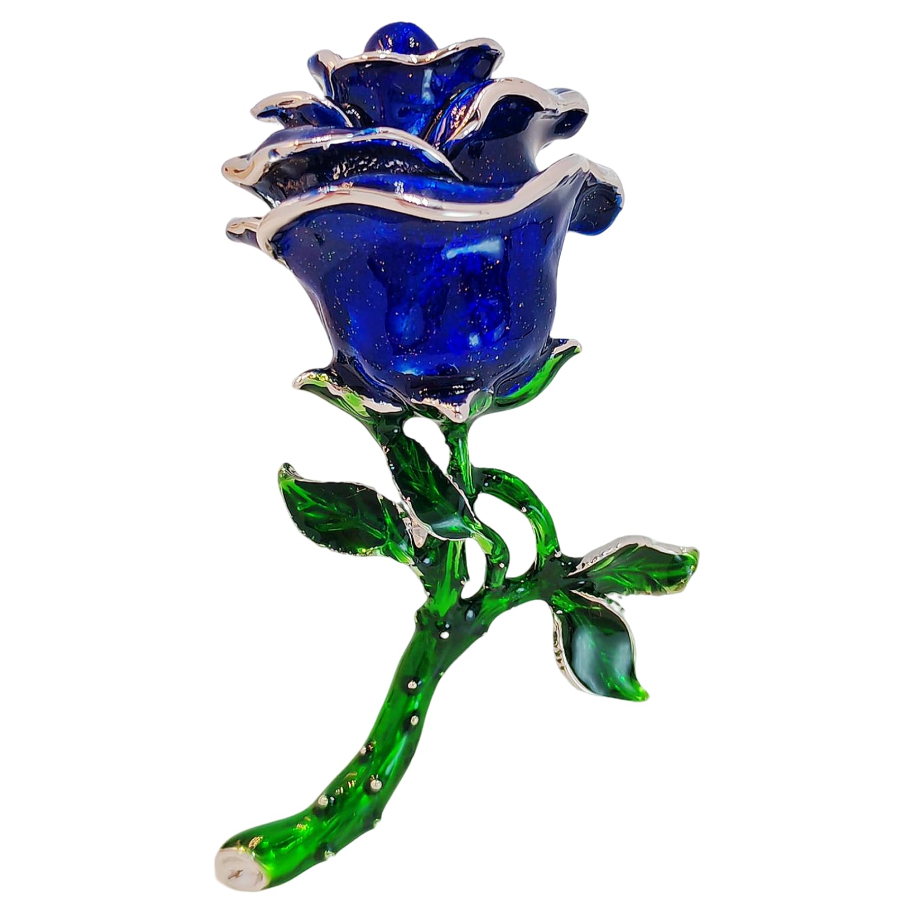 DREAMLANDSALES Antique Long Stem Green Leaf Blue Rose Flower Brooch Bud Pin Valentine' s Day Gift Jewelry