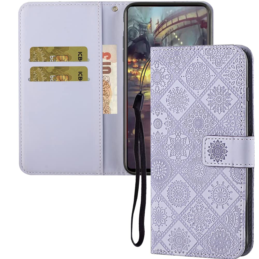 IMEIKONST Compatible with iPhone 13 Mini Flip Case, Premium Leather Retro Phone Case Notebook Wallet with Card Holder Magnetic Closure Shockproof Cover for iPhone 13 Mini 5.4". Light Purple XCH