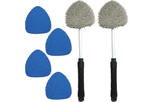 JOYFUL&HOPEFUL Car Windshield Cleaning Tool, Car Inside Window Cleaner Tool with Extendable Handle, 4pc Microfiber and 2pc Chenille, Car Interior Cleaner Tool Anti Fog, Streaks Free