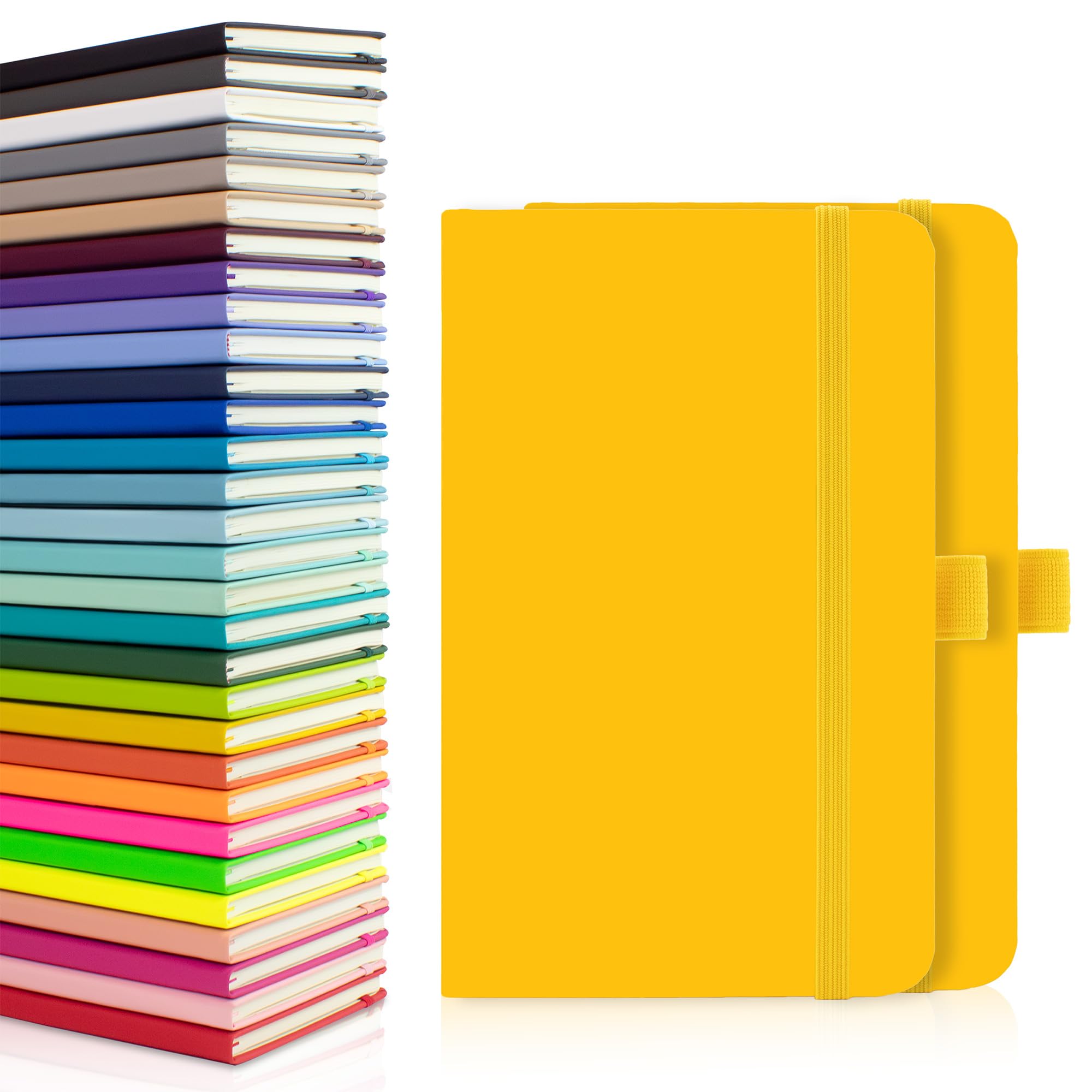 Notes London 2 x A6 Notebooks, Double Pack with Lined Pages, Pen Loop and Expandable Paper Pocket Hardback Medium Journal New Notepad Note Book Notes Diary Pad (Yellow) — image 1