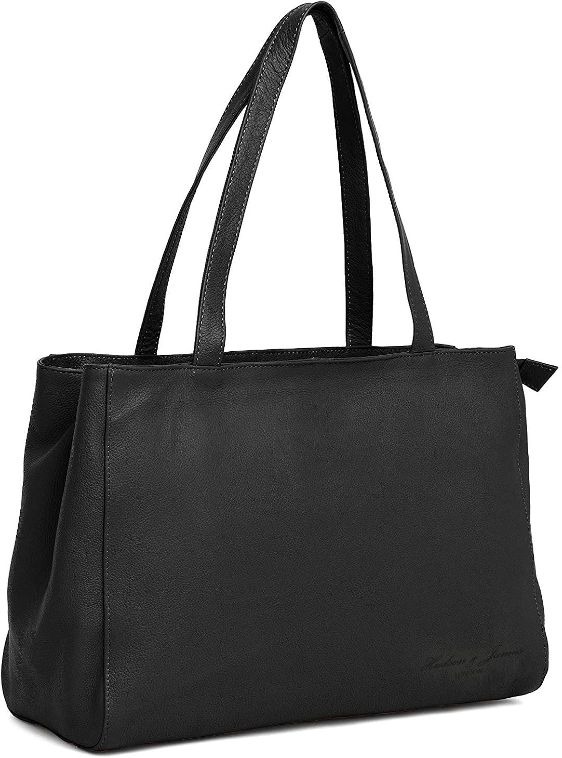 Hudson & James Designer Genuine Real Nappa Leather Handmade Women Ladies Travel Satchel Everyday Crossover Cross body Work iPad Shoulder Handbag Bag (Black)