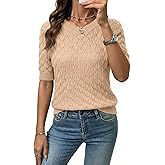 Dokotoo Womens Summer Tops Round Neck Short Sleeve Sweater for Women 2026 Lightweight Sweaters Casual Blouses