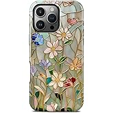 Flower Blossom Stained Glass Phone Case for iPhone 16 Pro Max, Compatible with Magsafe, Trendy Vintage Aesthetic Rose Gold Floral Magnetic Slim Shockproof Protective Women Girl Men Cover Case
