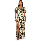 Adrianna Papell Womens Foil Leaf Draped Gown