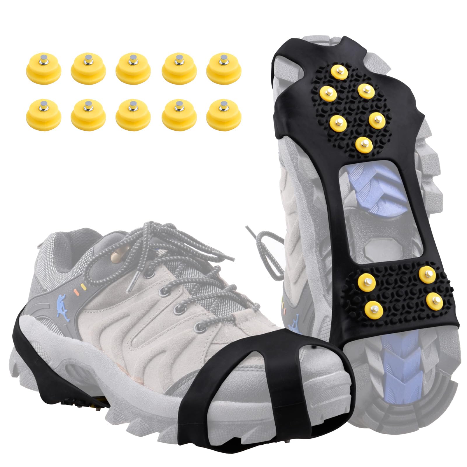 Azarxis Walk Traction Ice Cleat Spikes Crampons with 10 Spikes Snow Grips Stretch Footwear Traction for Walking, Jogging, Climbing, Hiking on Snow and Ice (10 Spikes - Galvanized Steel Spike, Medium)