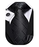 Hi-Tie Solid Black Plaid Silk Necktie Mens Tie with