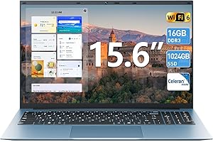 SGIN 15.6 Inch Laptops Computer with Office 365, Win 11 Laptop, 16GB RAM 1024GB SSD Ordinateur Portable, Celeron Quad-Core, 1