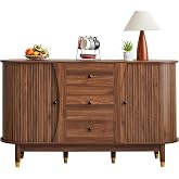 Bifins 55inch Oval Buffet Cabinet with Drawer and Tambour Sliding Door | Mid Century Modern,Walnut,Sideboard,Accent Storage Cabinet,Dining Room,Curved Edge