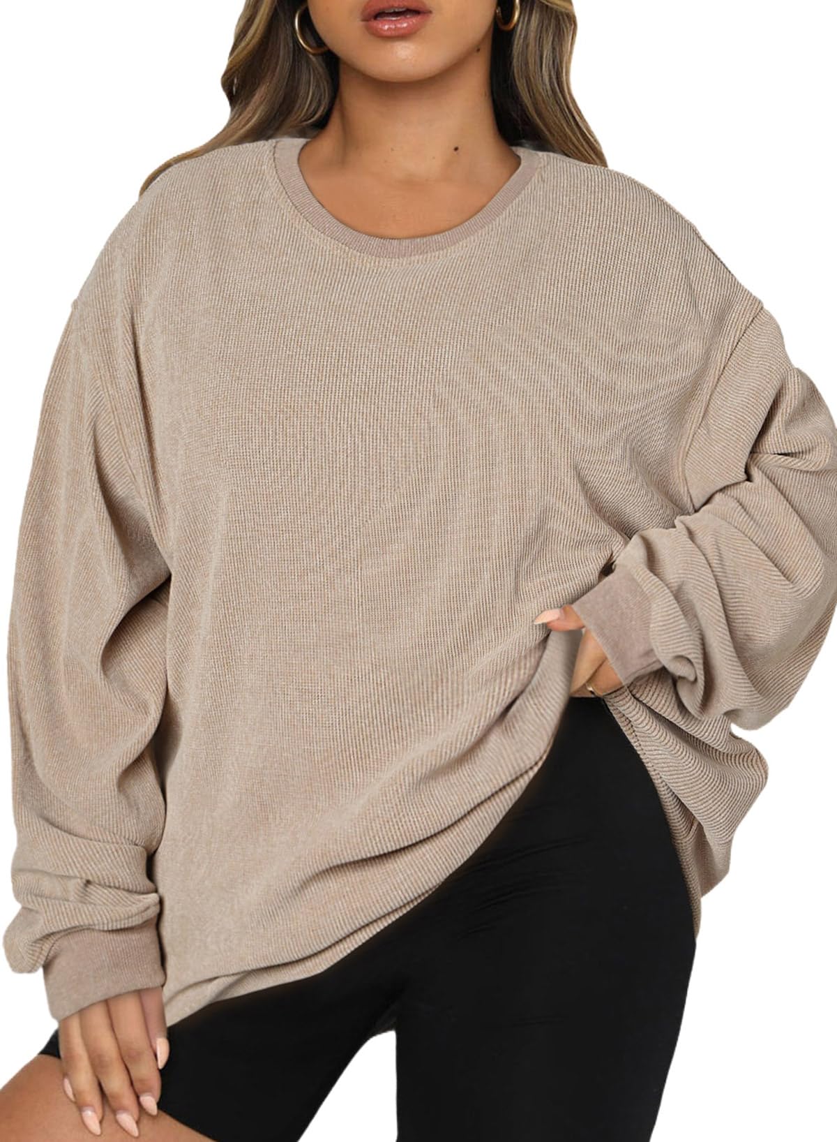 Eytino Women Plus Size Long Sleeve Crewneck Pullovers Sweatshirts Tops Fall 2025 Trendy Clothes,1X Khaki Image Eytino Women Plus Size Long Sleeve Crewneck Pullovers Sweatshirts Tops Fall 2025 Trendy Clothes,1X Khaki Image