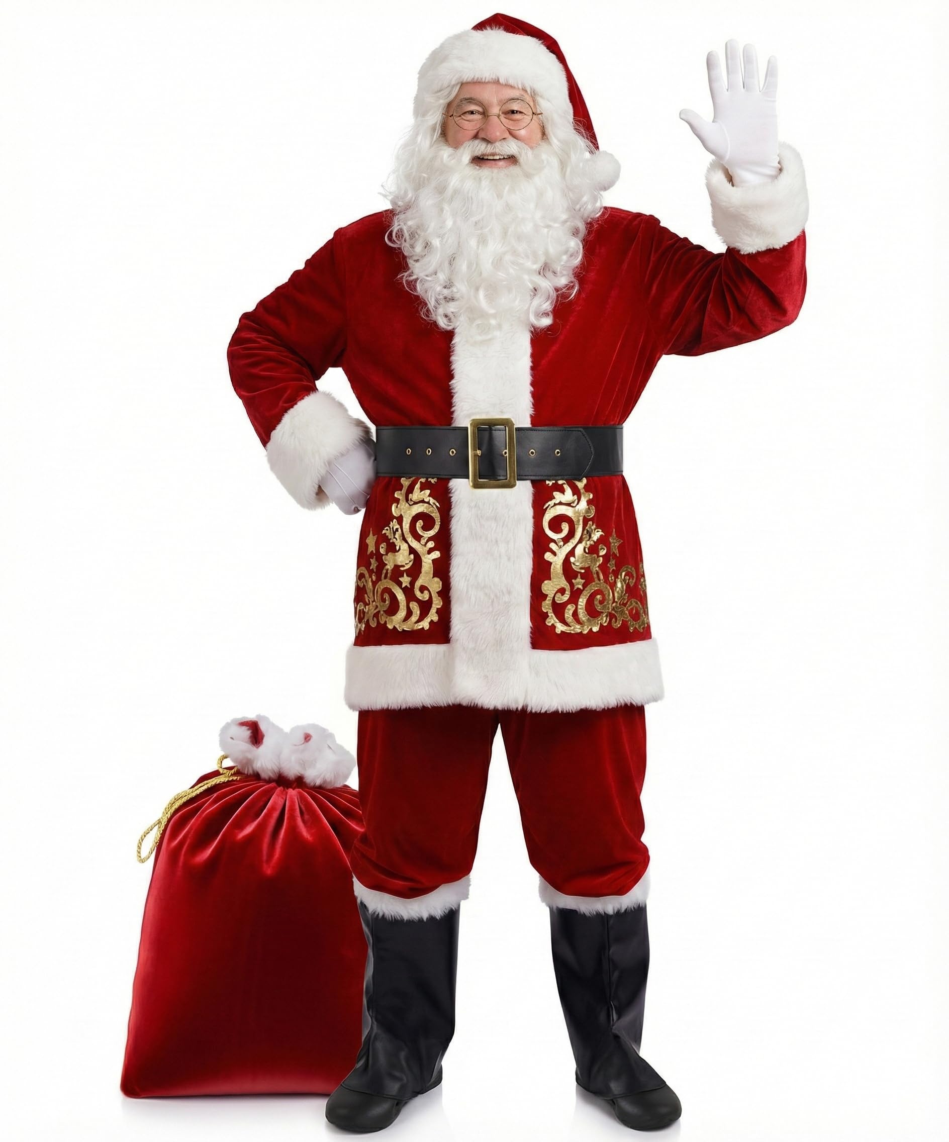 Photo 1 of Opemon Santa Claus Costume for Adult Mens Santa Clause Suit 11pcs Deluxe Christmas Red Velvet Outfit Xmas Holiday Party Set M