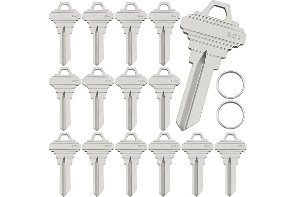 AYWFEY SC1 Blank Key Blanks, Pack of 15 Premium Brass Uncut Blank Keys Compatible with 5-Pin Locks, Copper Structures Blank K