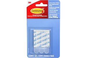 Command Medium Clear Refill Strips, 12-Count Replacement Adhesive Strips for Rehanging Indoor Hooks, Damage-Free Wall Hanging