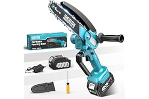 SEESII Mini Chainsaw 6 Inch: Electric Chainsaw with 4000mAh Battery - 800W Motor for Quick Work -Cordless Saw for Branch Cutt