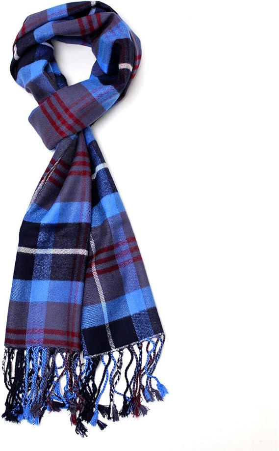 Amazon クリサンドラ 男女兼用 レーヨン 100 ジャガード チェック柄 マフラー メンズ レディース ブランド ブルー 07 ストール マフラー 通販