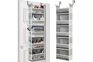 roomtalk Over The Door Organizer 5-Shelves and 10 Side Pockets, Over The Door Storage for Bathroom Bedroom Nursery, Hanging Door Organizer for Baby Diapers and Kids Toys (13"x5"x44", Grey)
