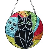 Pet Memorial Suncatcher, Stained Glass Pet Memorial Ornament - Loss of Cat Sympathy Gift - Pet Black Cat Remembrance Gift Christmas Ornament for Women Men