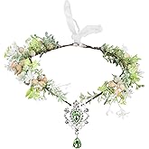 Vivivalue Fairy Flower Crown Woodland Headband Elf Floral Headpiece Hair Wreath Elven Circlet for Women Halloween Renaissance Wedding Bridal Cosplay Prom Photo Props