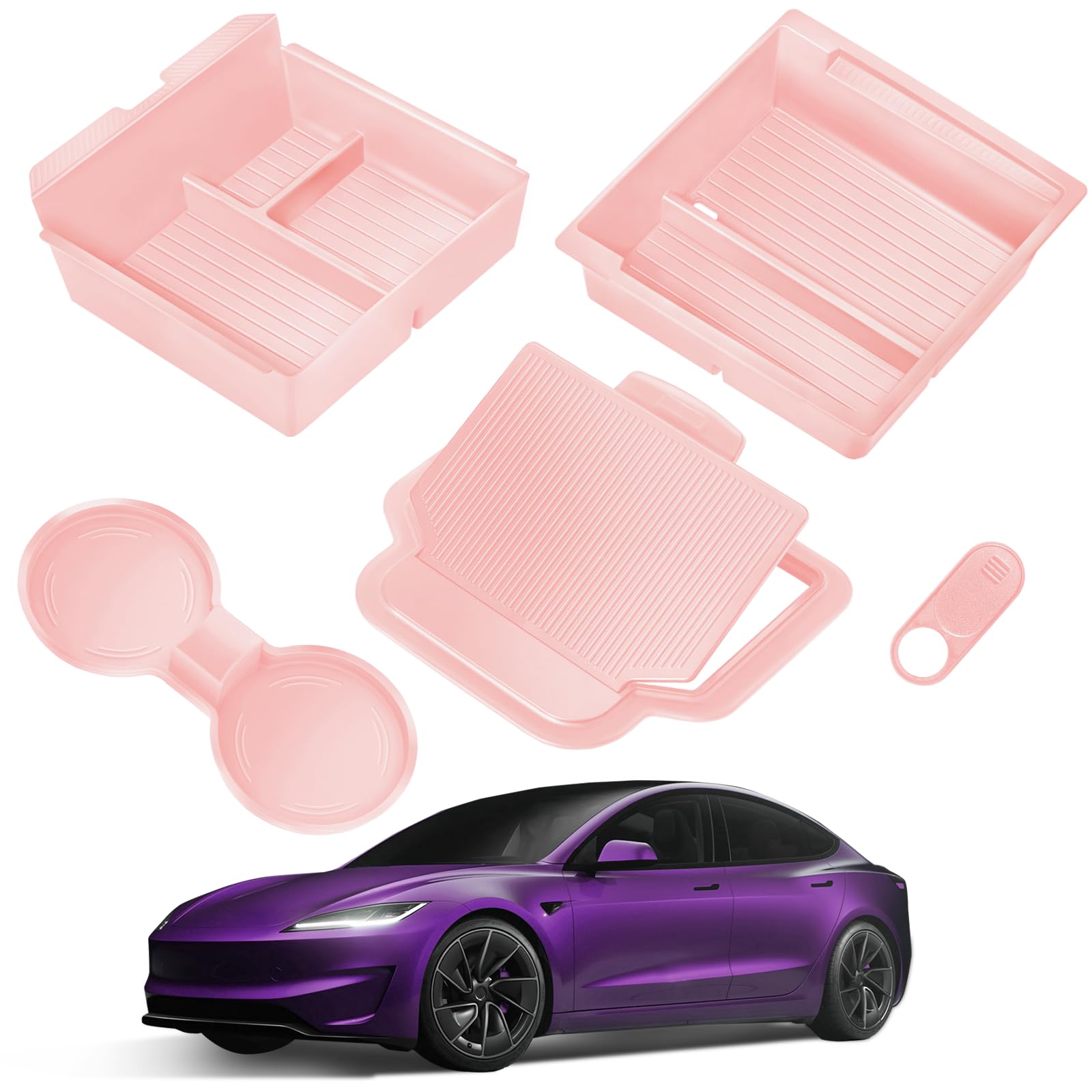 Photo 1 of TSLDRV Center Console Organizer Tray for Tesla Model Y Juniper Accessories 2025 2026/For Tesla Model 3 Highland Accessories 2024 2025 2026 [Slide Smoothly/US Patent] Cup Holder Pink