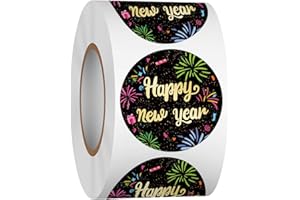 Heyfibro 500 PCS 1.5 Inch Happy New Year Stickers Roll for Small Business, Gift Packing, Cards, Candy Bags, Envelope Seals, Party Supplies (Colorful Fireworks)