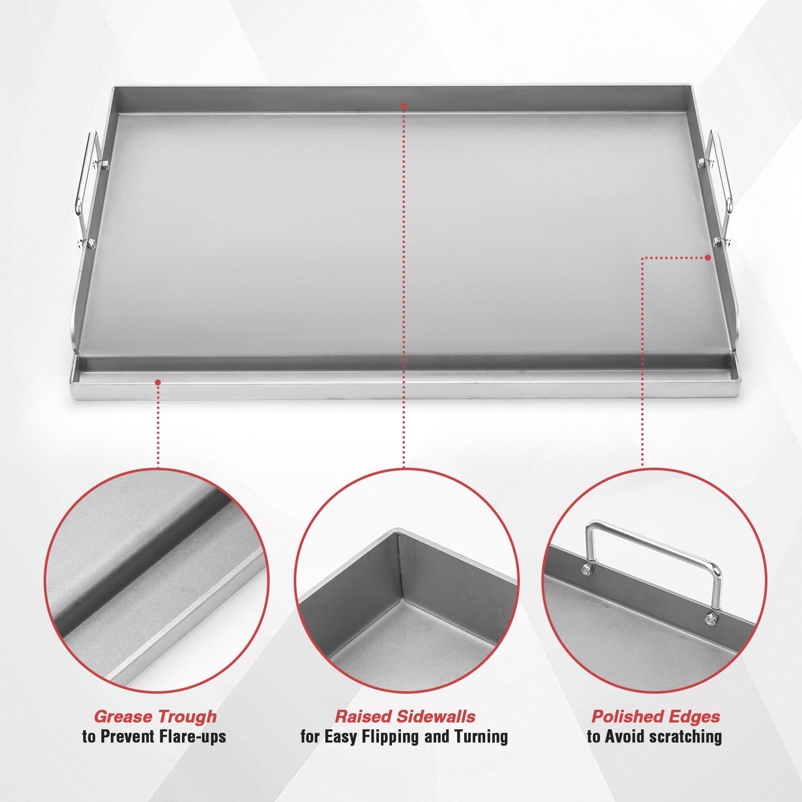 Universal BBQ Plancha Grillplatte 63,5 x 40,6 CM mit Abnehmbarer Griff, Universal passend für Weber Gasgrill & Holzkohlegrill,Grillpfanne für Burger Fleisch Gemüse 3